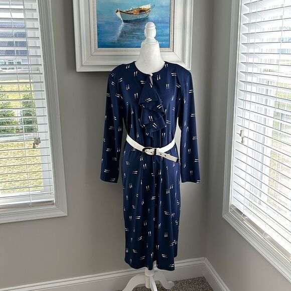 Vintage Blair Shirt Navy Exclamation Retro 80s 90s Business Longsleeve Dress - Picture 2 of 12